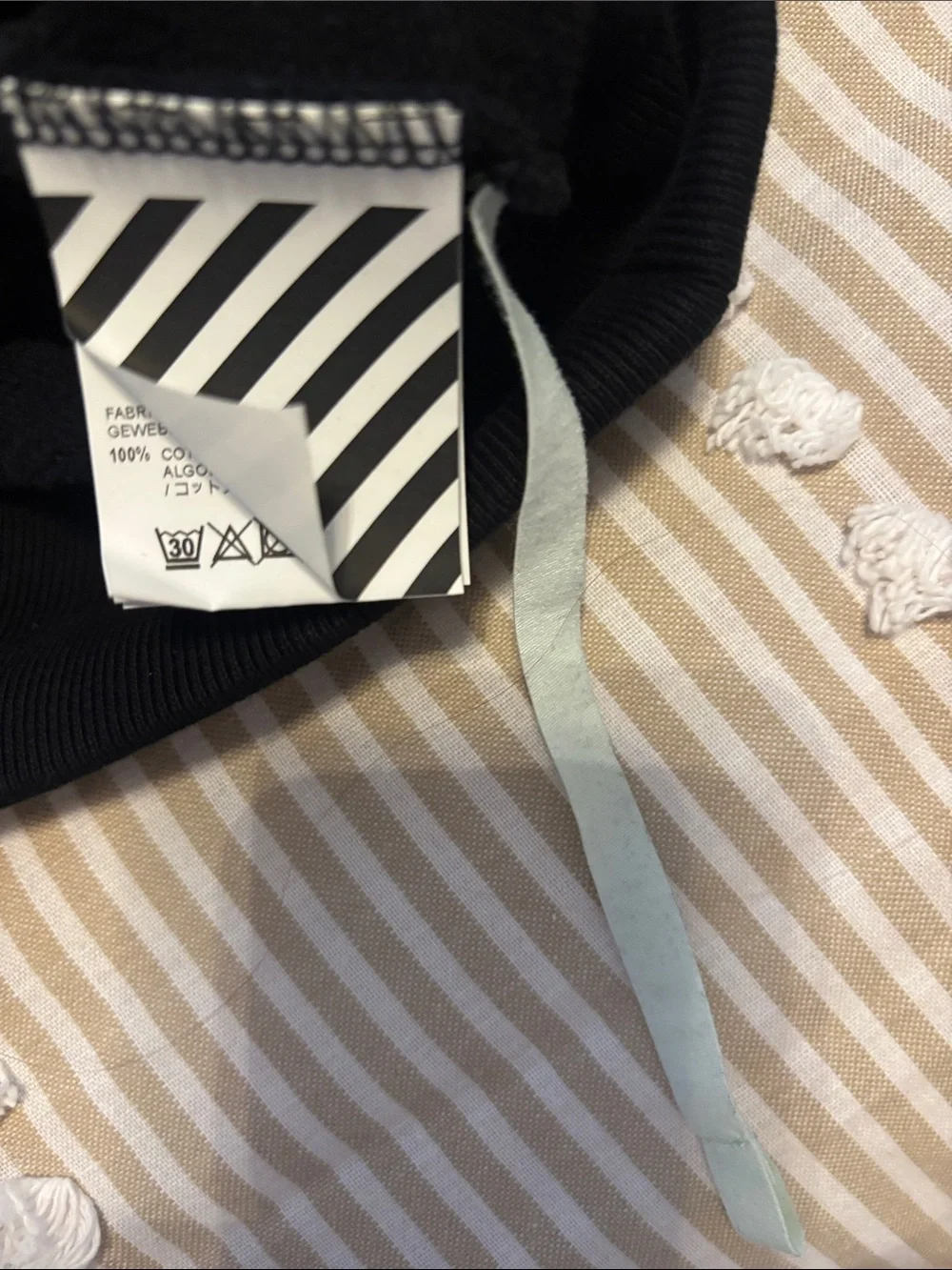 Off-White Black Crewneck with Beige Tape Chevron Details
